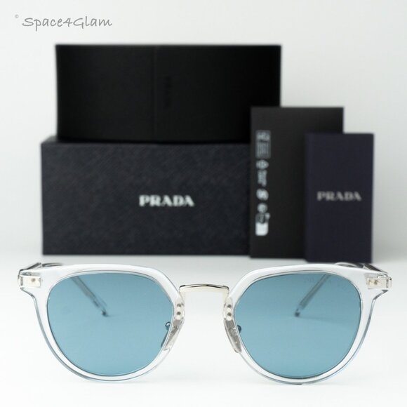 Prada Men Sunglasses Crystal Green Polarized Oval PR17YS 2AZ04D BRAND NEW - Picture 1 of 12